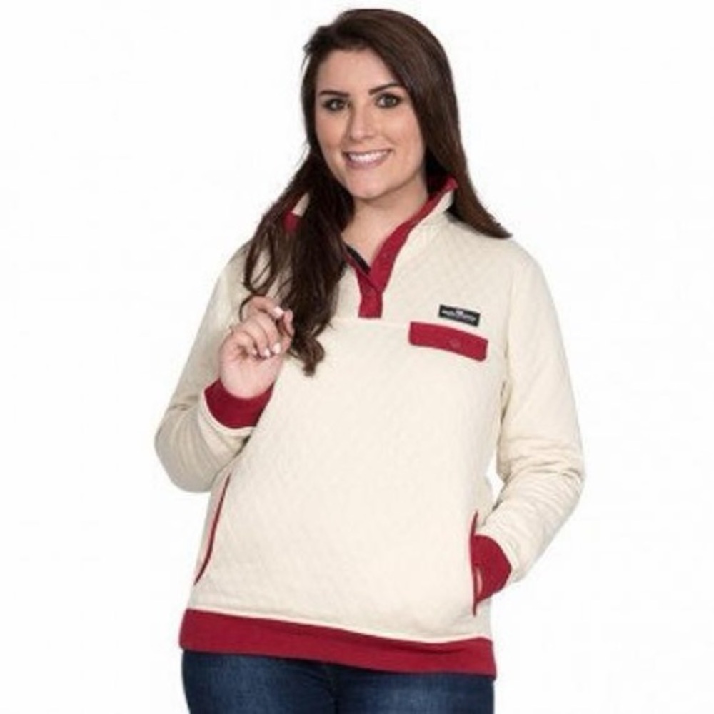 Simply Southern Quilted Cream and Red Sweatshirt